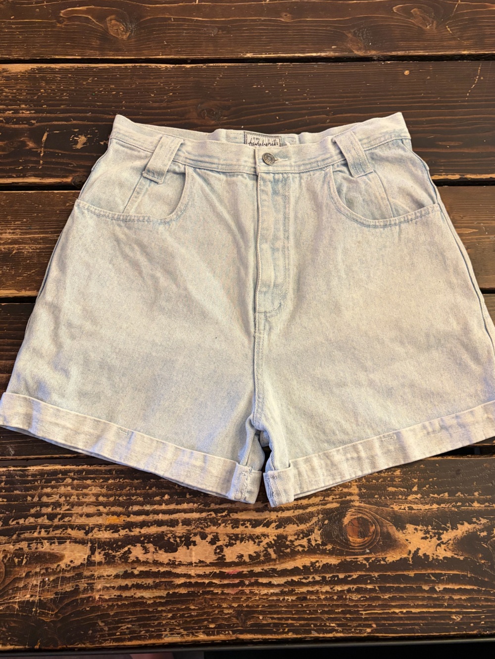 vintage light wash, high-waisted denim shorts Beverly Hills Denim Company 13/14